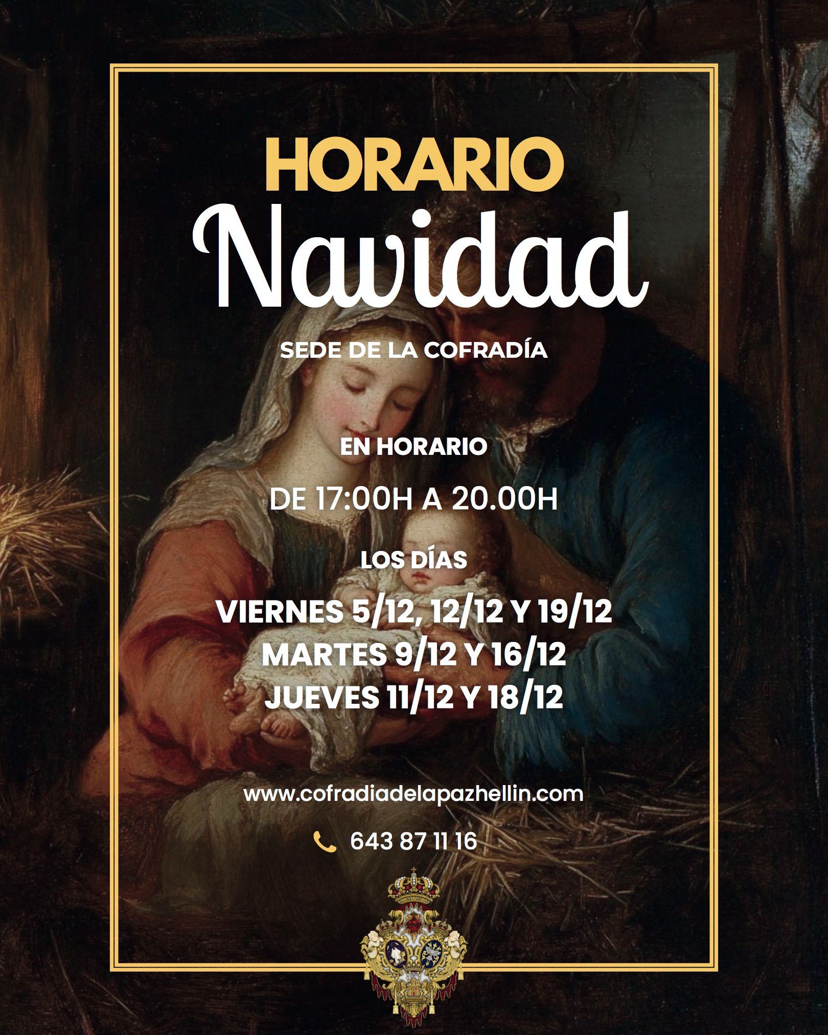 Información para los Cofrades: Apertura Especial de la Sede en Navidad