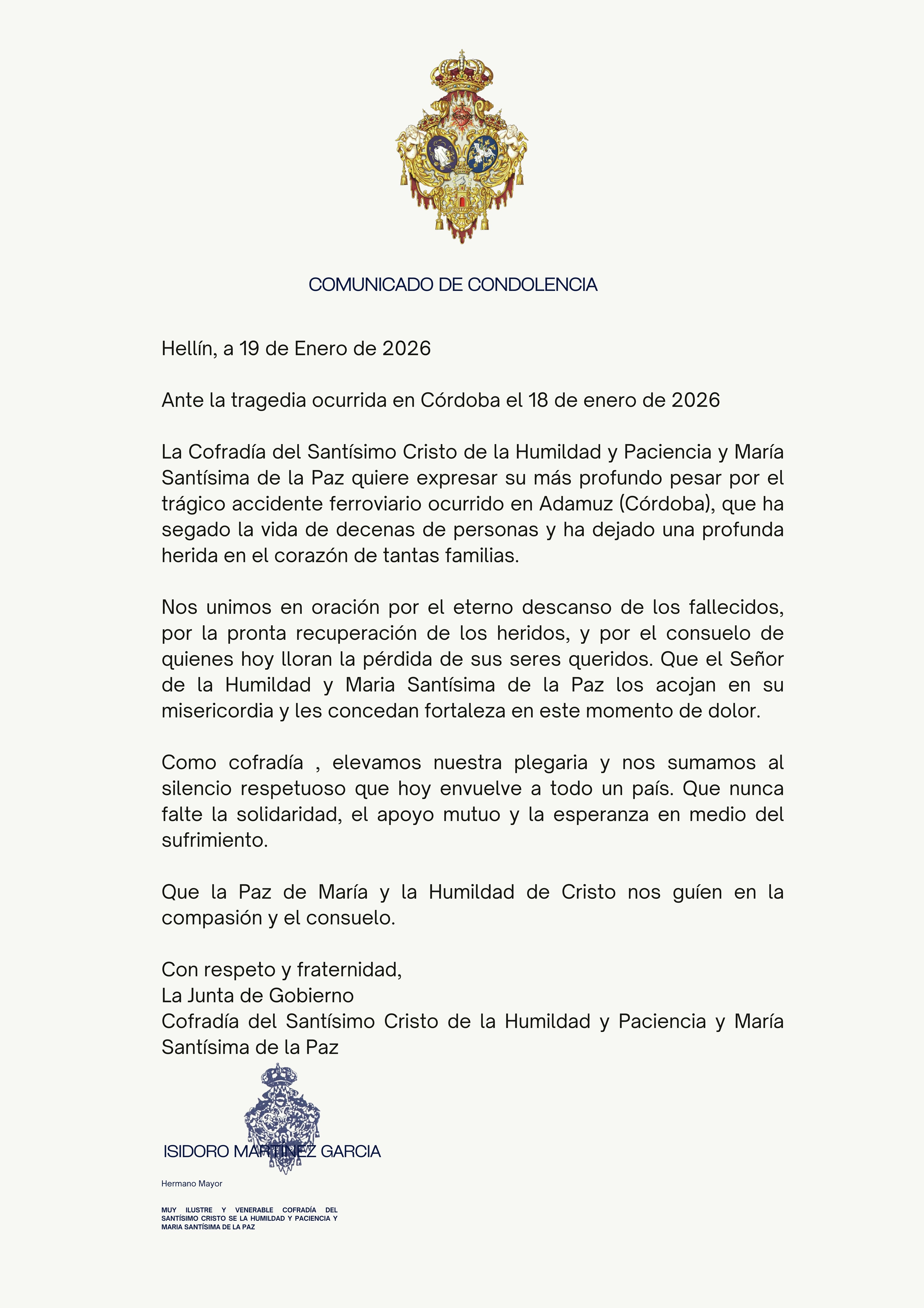 COMUNICADO DE CONDOLENCIA