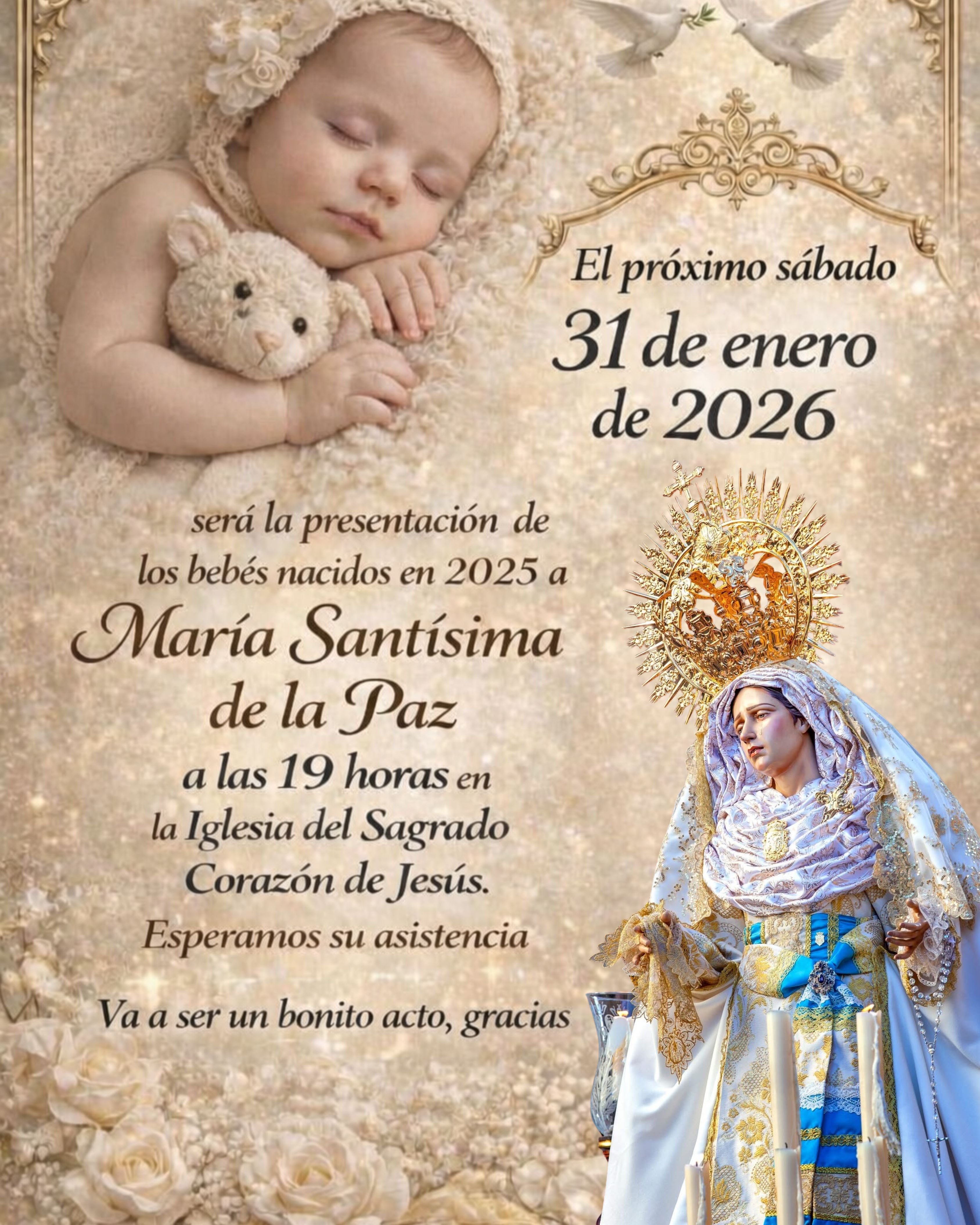 Presentación bebés nacidos en 2025 ante María Santísima de la Paz